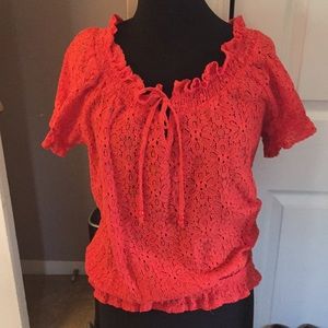 4/$20 Orange Red Lace Ultra Pink Blouse Size Large